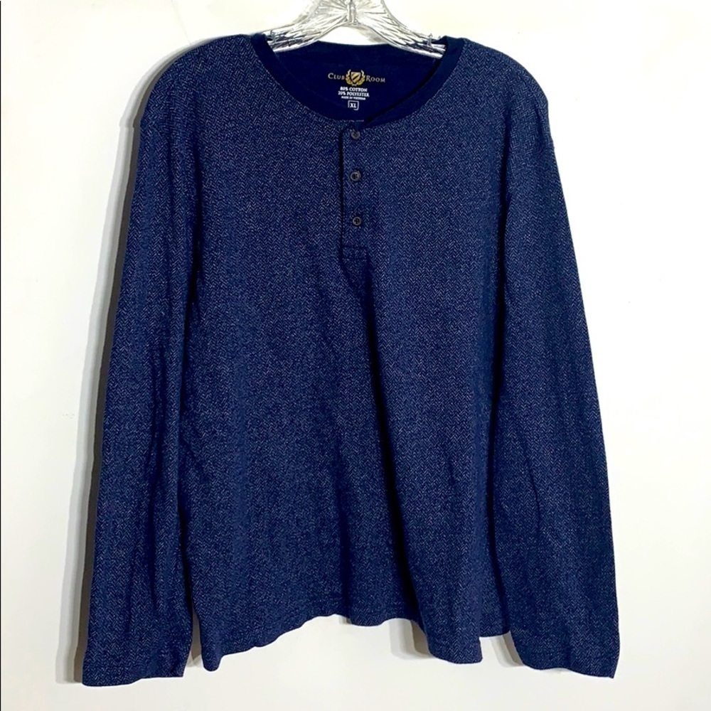 Club Room Navy Herringbone long sleeve pullover shirt men’s XL